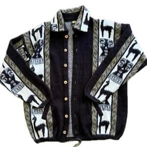 100% wool Ecuadorian Aztec print button up tribal jacket Size Large men’s